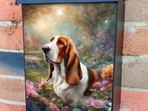 Cute Basset Hound and Flowers Colonial Mailbox Cover