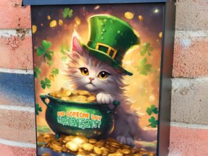 St. Patrick Day Kitten and Gold Colonial Mailbox Cover