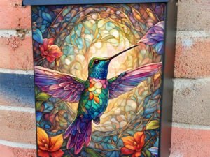 Stained Glass Hummingbird Colonial Mailbox Cover