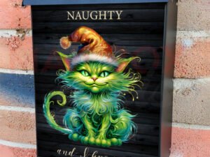 Naughty Christmas Kitten Colonial Mailbox Cover