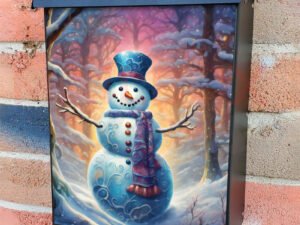 Pretty Snowman in the Woods Colonial Mailbox Cover