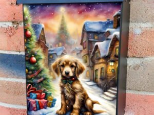 Puppy in the Christmas Village Colonial Mailbox Cover