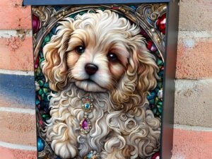 Stained Glass Pretty Puppy Colonial Mailbox Cover