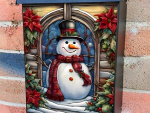 Stained Glass Christmas Snowman 2 Colonial Mailbox Cover