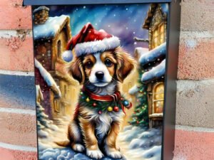 Puppy in Santa Hat Colonial Mailbox Cover