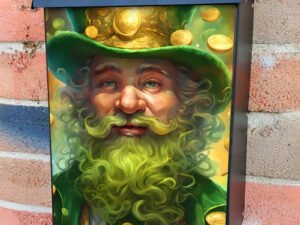 St. Patrick Gnome with Gold Colonial Mailbox Cover