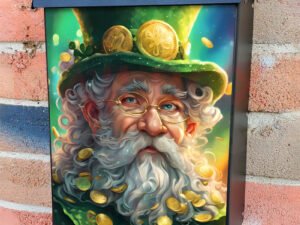 St. Patrick’s Day Gnome with Gold Colonial Mailbox Cover
