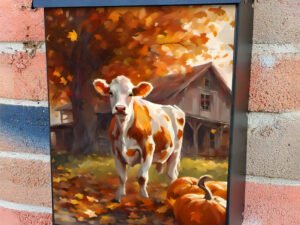 Cute Calf and Pumpkins Colonial Mailbox Cover