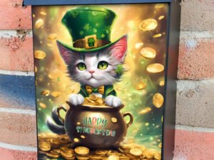 St. Patrick’s Day Kitten in Top Hat Colonial Mailbox Cover