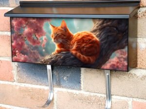 Red Springtime Cat on the Tree Townhouse Mailbox Cover