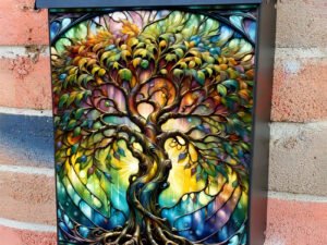 Stained Glass Willow Tree Colonial Mailbox Cover