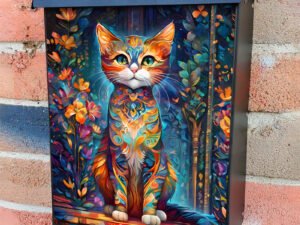 Bohemian Cat with Flowers Colonial Mailbox Cover