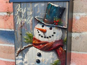 Rustic Farmhouse Snowman in Top Hat Colonial Mailbox Cover