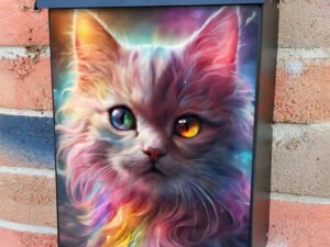 Beautiful Rainbow Cat Portrait Colonial Mailbox Cover