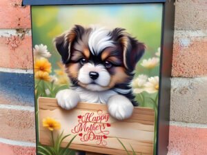 Mother’s Day Puppy with a Sign Colonial Mailbox Cover