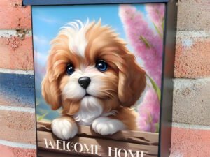 Welcome Home Puppy Colonial Mailbox Cover