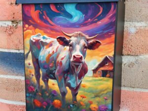 Colorful Farmhouse Cow Colonial Mailbox Cover