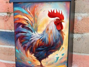 Colorful Farmhouse Rooster Colonial Mailbox Cover