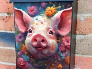 Cute Piglet and Flowers Colonial Mailbox Cover
