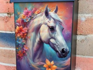 White Horse with Flowers Colonial Mailbox Cover