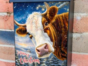 Farmhouse Cow Christmas Greeting Colonial Mailbox Cover