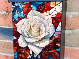 Stained Glass USA Rose Colonial Mailbox Cover