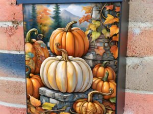 Pumpkins Beside the Fence Colonial Mailbox Cover