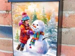 Girl is Building a Snowman Colonial Mailbox Cover