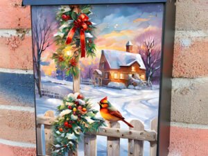Little Christmas Bird on the Fence Colonial Mailbox Cover