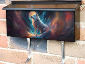 White Wolf and Full Moon Townhouse Mailbox Cover