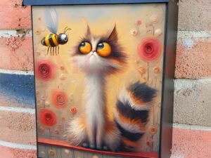Cute Cat and Honeybee Colonial Mailbox Cover