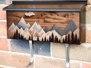 Wooden Landscape with Hills and Clouds 3 Townhouse Mailbox Cover