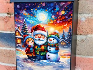 Santa, Snowman and Christmas Gnome Colonial Mailbox Cover