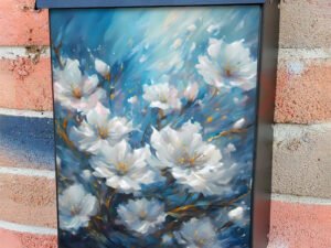 White Blossoms in the Wind Colonial Mailbox Cover