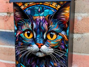 Stained Glass Cat Portrait Colonial Mailbox Cover