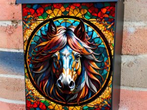 Stained Glass Horse Portrait Colonial Mailbox Cover