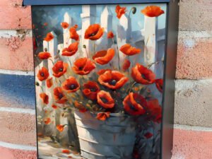 Poppies Beside the Fence Colonial Mailbox Cover