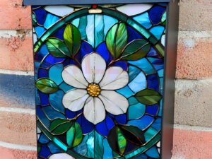 Stained Glass Pretty Flower Colonial Mailbox Cover