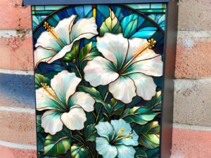 Stained Glass Hibiscus Flowers Colonial Mailbox Cover