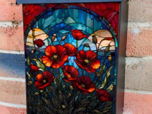 Stained Glass Poppy Field Colonial Mailbox Cover
