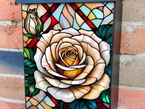 Stained Glass White Rose Colonial Mailbox Cover