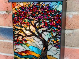 Stained Glass Spring Cherry Tree 2 Colonial Mailbox Cover