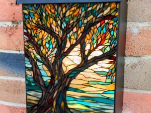 Stained Glass Summer Willow Tree Colonial Mailbox Cover