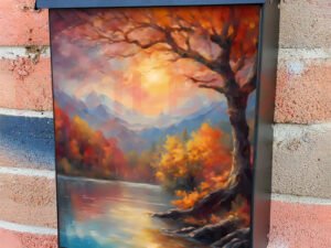 Beautiful Autumn Tree by the Lake Colonial Mailbox Cover