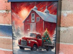 Red Truck with Christmas Tree Colonial Mailbox Cover
