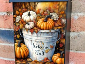 Pumpkin Bucket with Greeting Colonial Mailbox Cover