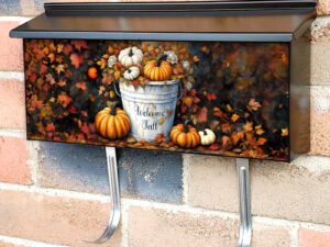 Pumpkin Bucket with Greeting Townhouse Mailbox Cover