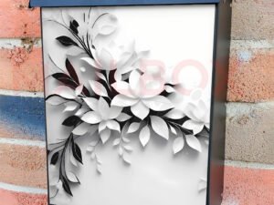 Black and White Leaves and Flowers Colonial Mailbox Cover