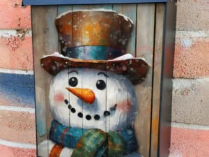 Rustic Farmhouse Snowman Colonial Mailbox Cover