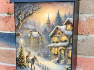 Deer in the Christmas Town Colonial Mailbox Cover